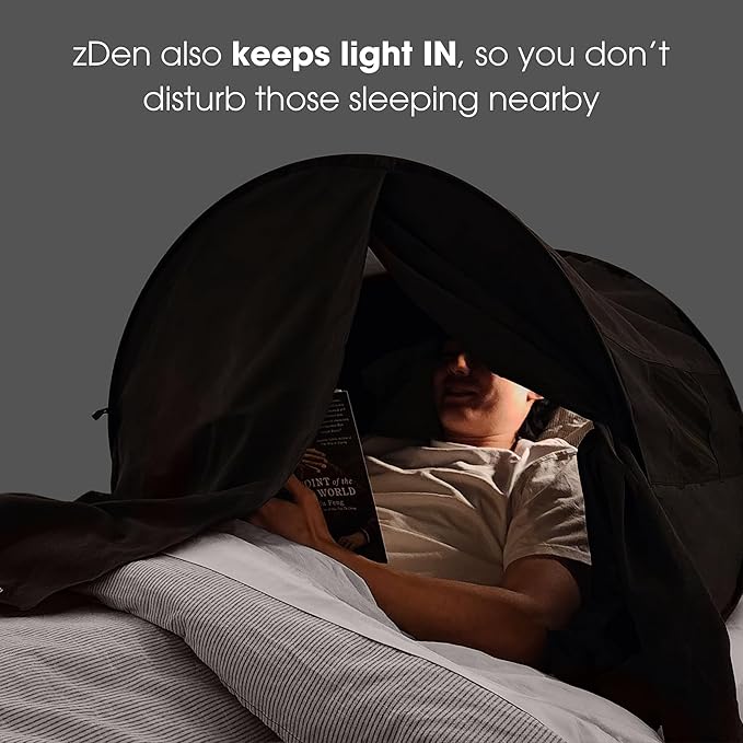 zDen The Original Patented Light-Blocking Luxury Sleep Den Bed Tent: Certified Non-Toxic Blackout Canopy to Improve Sleep Anytime, Anywhere. Perfect for Nightshift, Dorms, Travel, Naps and Relaxation