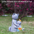 Solar Garden Statues Loving Cat Figurine Lights for Outside, Yard Decorations Outdoor, Garden Decor Unique Mothers Day Birthday Housewarming Gifts for Mom, Women