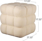 17''3 Square Ottoman Pouf Installed,Sturdy Wooden Frame,Capacity 330 lbs,Modern Sofa Stool Fuzzy Sherpa Footstool,Foot Rest,Cube Boucle,Vanity Stool,for Couch Living Room(Peach Fur)