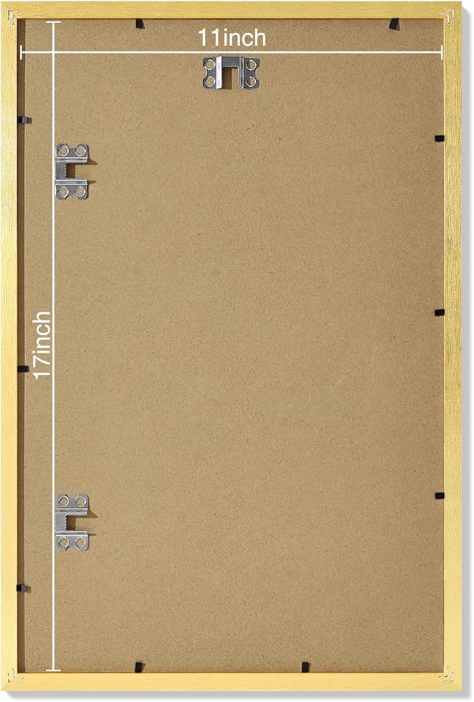 Vittanly 11x17 Picture Frames Set of 9, Shatter Resistant Plexiglass, Display 8x12 Pictures with Mat or 11x17 without Mat, Photo Frames for Wall Mount, Engineered Wood, Gold