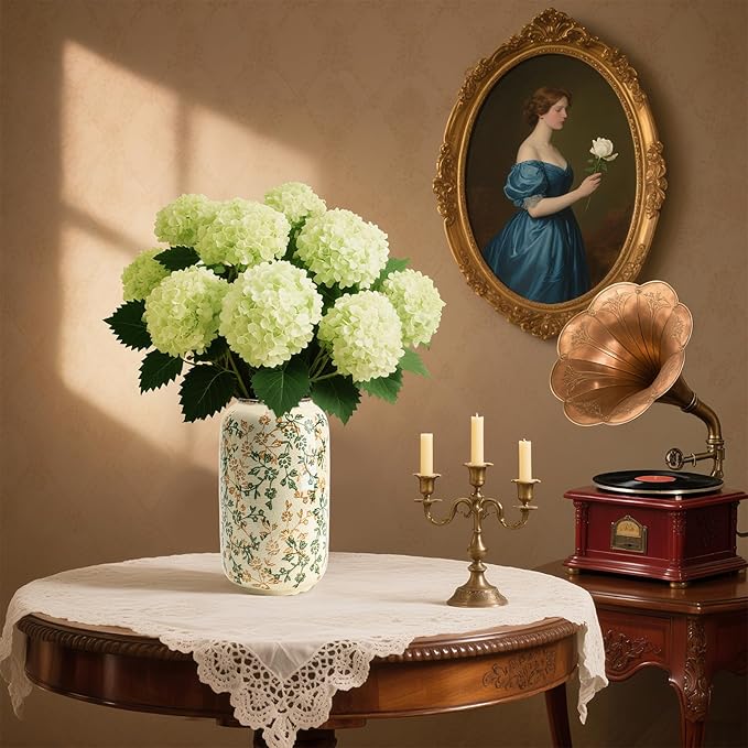 Rustic Vases for Decor, Farmhouse Ceramic Vase for Flowers, Vintage Decorative Vase for Home Decor, Dining Table, Living Room, Shelf, Kitchen, Bedroom (Green and Beige)