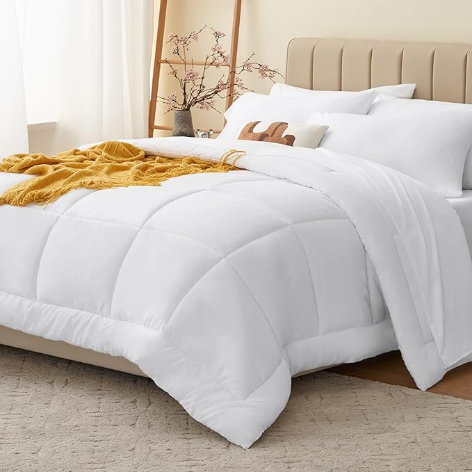 CozyLux Full Size Comforter Sets White, 7 Pieces Bed in a Bag, White Comforter Full Size, All Season Bedding Sets with Stitch Quilted Comforter, Flat Sheet, Fitted Sheet, Pillowcases