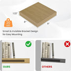 Square Floating Shelves for Wall, 8" W x 8" D x 1.2" H, Small Wooden Wall Mounted Display Shelves with Invisible Brackets for Living Room, Bedroom, Bathroom, Kitchen Decor, Set of 4, Oak