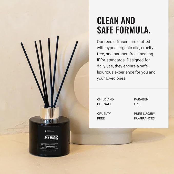 Black Velvet Reed Diffuser Set, Luxury Hotel Inspired Home Diffuser with Hints of Zesty Citrus, Juicy Black Fig, and Floral Rose, Lasting 4 Month Longevity, 100mL