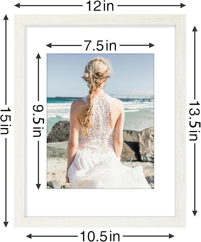 Vittanly 11x14 Picture Frames Set of 9, Shatter Resistant Plexiglass, Display 8x10 Pictures with Mat or 11x14 without Mat, Photo Frames for Wall or Tabletop, Engineered Wood, Whitemist