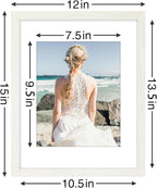 Vittanly 11x14 Picture Frames Set of 9, Shatter Resistant Plexiglass, Display 8x10 Pictures with Mat or 11x14 without Mat, Photo Frames for Wall or Tabletop, Engineered Wood, Whitemist