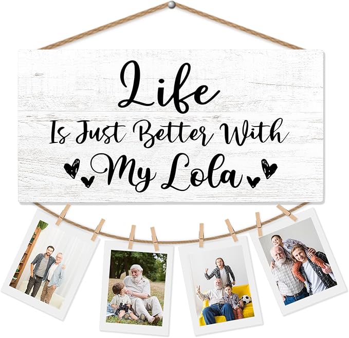 Lola Gifts Picture Frame Photo Holder for Wall, Birthday Gifts for Lolli Grandma, Thank You Grandmother Lala Gift from Grandchildren Grandkids Hanging Photo Display