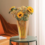 MCMCNCUIU Crystal Glass Vase, Large Crystal Vases for Flowers, Large Flower Vase,Amber Modern Vases for Living Room, Bedroom, Kitchen, Dining Table, Mantle, Wedding, 11 Inches