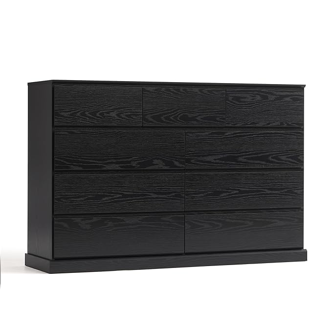 LINSY HOME 9 Drawer Dresser for Bedroom, 53" Wide Chest of Deep Drawers, Modern Farmhouse Wood Dressers with Storage, Large Drawer Organizer for Bedroom, Living Room, Handless Design, Black