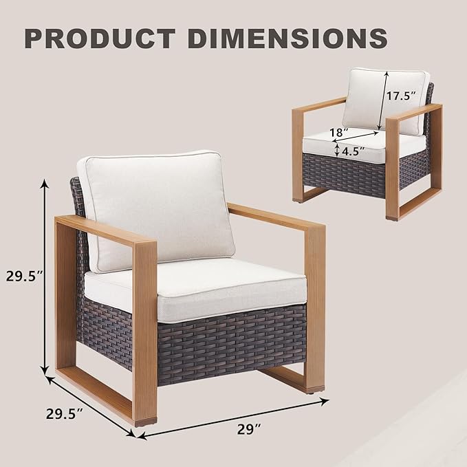 Wicker Outdoor Patio Chairs Set of 2, Rattan Patio Furniture Chairs with Sturdy Frame,All-Weather PE Wicker,Wide Armrest,Deep Seating and Thick Cushions for Deck Porch Garden(Brown/Beige)