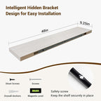 48 Inch Floating Shelves, 48"x9.25"x1.5" Inch Deep Floating Shelves for Wall, Wooden Shelves for Bathroom, Bedroom, Living Room, Cream White Oak