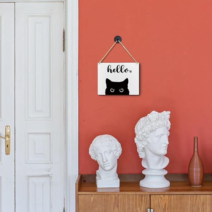 Lacosu Wall Pediments Cat Welcome Sign,Hello Sign,Cat Hanging Welcome Sign for Front Door,Cat Decor,Cat Gifts,Cat Gifts for Cat Owners,10x8 Inches