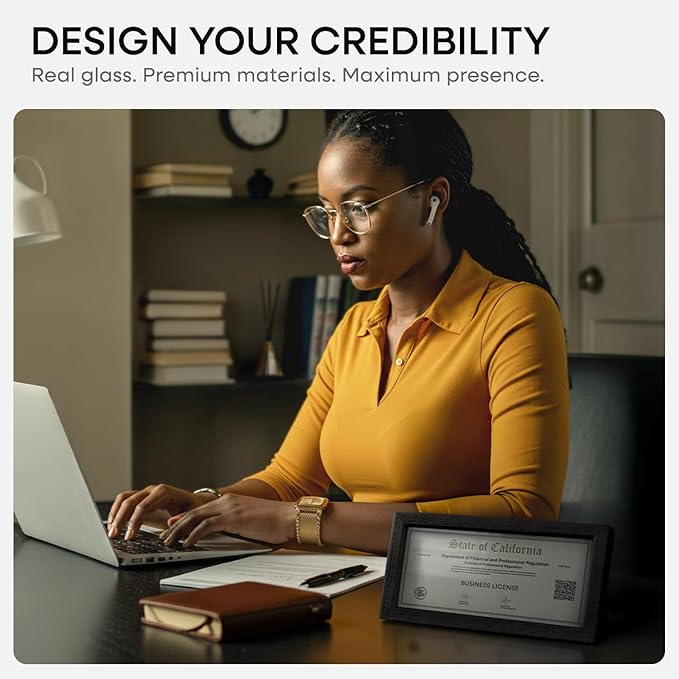 Homeforia 4x9 Business License Frame Black, High End Oak 4 x 9 Black Wood Certificate Frames, 9x4 Wooden Document Frames for Wall or Tabletop, 4 by 9 Picture Frames, Tempered Glass, Wall Kit, Set of 1