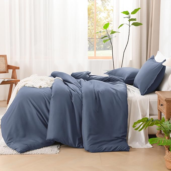 Litanika Comforters Bluish Grey California King Size, 3 Pieces Lightweight Solid Bedding Set & Collections, All Season Fluffy Bed Set (104x96In Comforter & 2 Pillowcases)