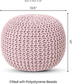 REDEARTH Round Pouf Ottoman - Hand Knitted Boho Poof Home Décor Pouffe Circular Footrest for Living Room - Bedroom - Lounge - 100% Cotton (19.5"x19.5"x14") - Pale Pink