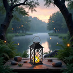 Simplelight 11 Inch Decorative Lanterns-IP44 Waterproof Outdoor Hanging Lantern, Battery Operated Decorative Lantern for Patio, Table, Fireplace with Timer, Black Color (1)