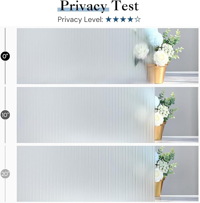 Haton Reeded Glass Window Privacy Film, Frosted Glass Window Film, Static Cling UV Blocking Stickers, Decorative Removable Cover for Bathroom Door Office, Non Adhesive 17.5" x 157.4"