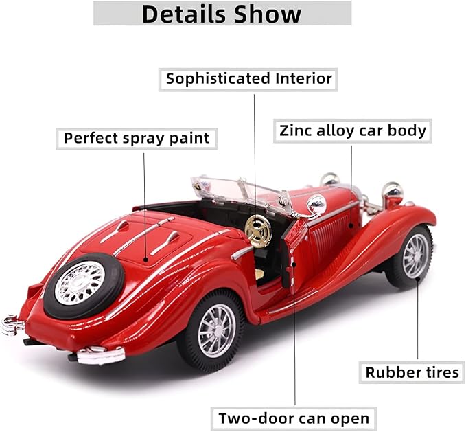 1:28 Scale Pullback Diecast Metal Antique Classic Model Cars Collectible Toy Gifts (Red,Length 6.5in/16.8cm)