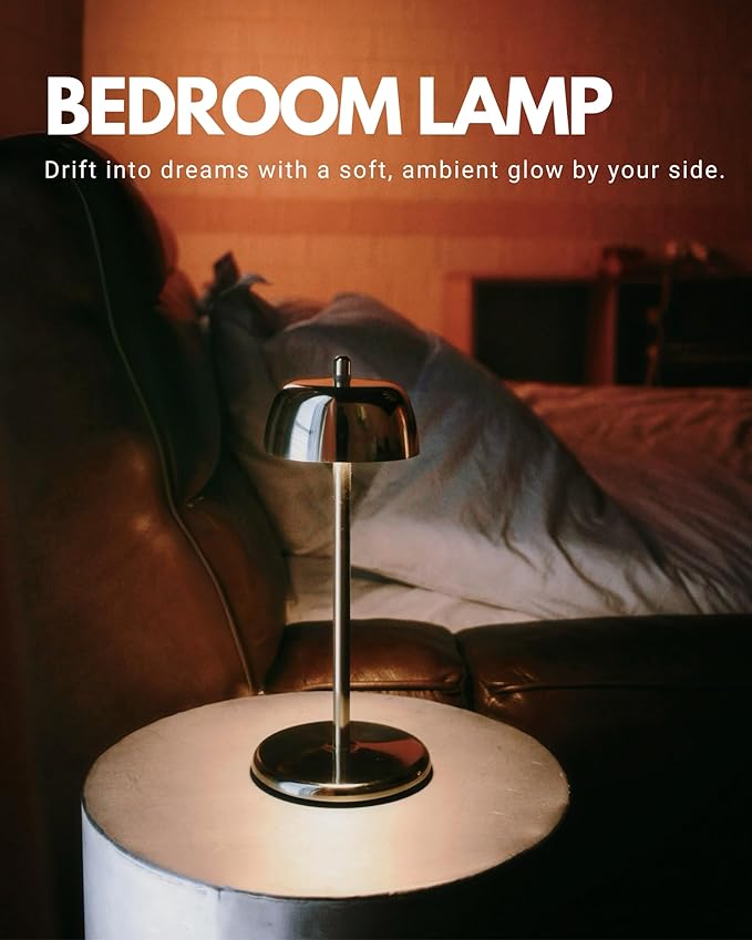 FLICKER Cordless LED Table Lamp with 3-Level Brightness, Dimmable, Rechargeable Battery, Perfect for Patio, Living room, Bedside, Restaurants, and Ambient Lighting - Modern Design (Golden)