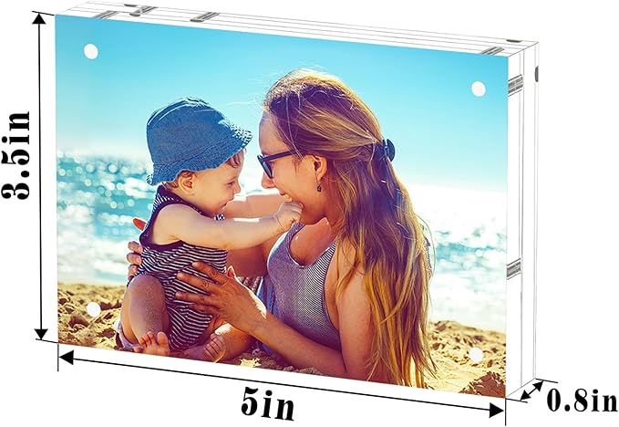 HELPLEX Acrylic Frame, 3 Pack 3.5x5 Acrylic Picture Frames, 20mm Thicker Frameless Clear Frame Double Sided Magnetic Frame, Free Standing Desktop Display Stand Acrylic Frames, 3.5x5(3 PACK)