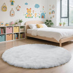 White Fluffy Round Area Rugs for Bedroom,4'X4'Shag Circle Area Rugs for Girls Room,Non Slip Fuzzy Plush Rug for Kids Room Living Room and Dorm Home Decor Rug