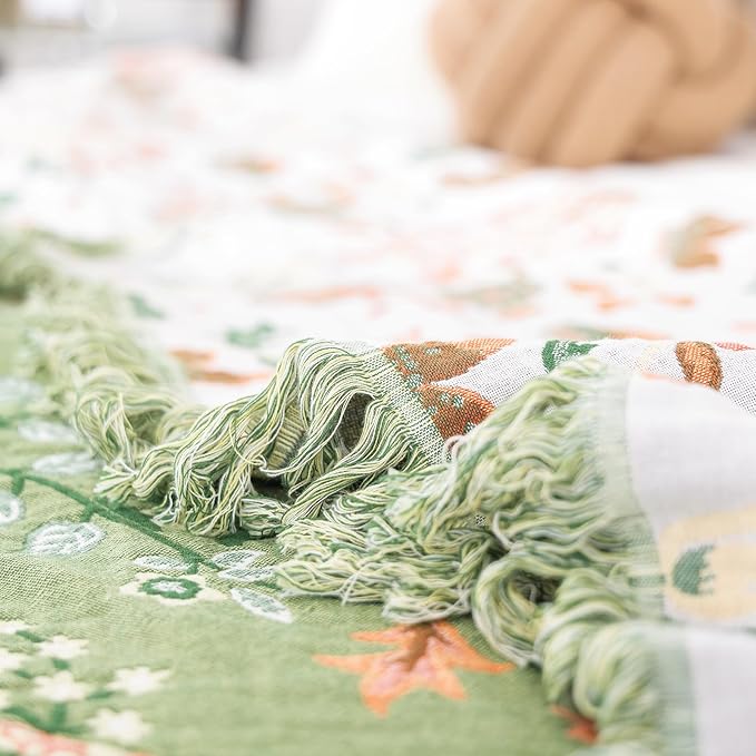 MSGKV Cotton Bed Blanket for Couch and Sofa Blankets for Living Room Bedroom Reversable Florals and Animals Throw 90"x98" Breathable Cozy Boho Blankets