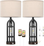 Seealle Table Lamps for Living Room Set of 2 - Black Bedside Lamp for Bedroom with USB C+A & Outlet, Farmhouse Lamps for Night Stands, 3-Way Dimmable Touch Lamps for Living Room with Oat Shade