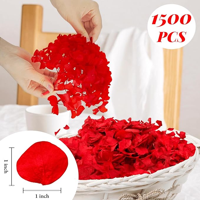 1500+ Real Dried Red Hydrangea Flower Petals - 1.06 oz Natural Preserved Petals for Wedding, Party Confetti,Proposal Decor