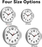Wall Clock Silent Non-Ticking Modern Clock Battery Operated 10 Inch Small Classic Analog Decorative for Kitchen, Bathroom, Office, Bedroom, Home(Silver)