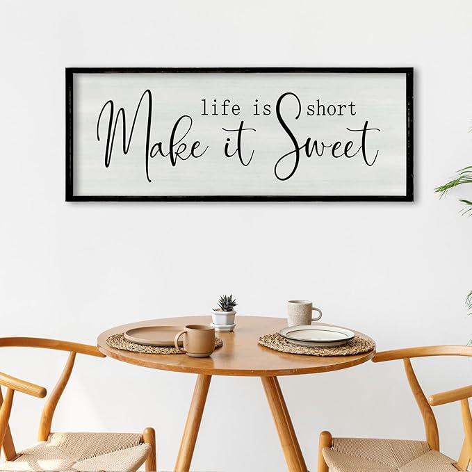 ZZJJHYWGQ Life is Short Make It Sweet Sign Wall Decor 32"×12" for Living Room Bedroom Family Lnspirational Quote Wall Art (Black)
