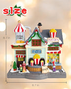 Bdor Christmas Village Lighted Decoration Animated Display Musical Christmas Collectible Popcorn Factory Battery Operated Resin Indoor Decor