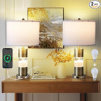 Serteaw Set of 2 Gold Bedroom Lamp for Nightstands, Touch Table Lamps, USB Charging Ports, with Stepless Dimming Mode for Living Room, Modern Snow and Clouds Crystal Bedside Lamps
