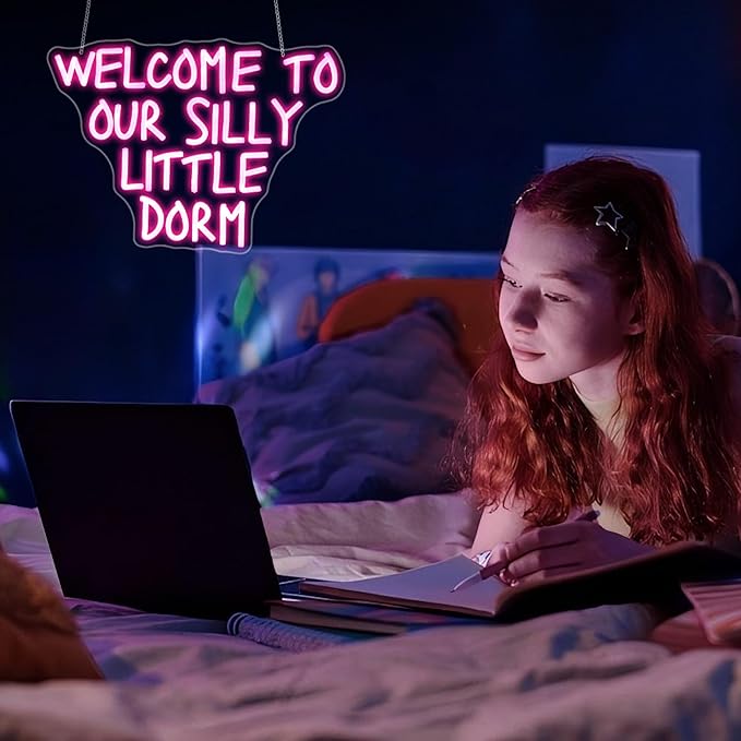 Neon Sign, Welcome to Our Silly Little Dorm Neon Signs for Wall Decor Neon Pink LED Signs Room Neon Light Up Signs Home Decor for Bedroom Business Club Party Bars Shop USB Operated