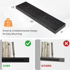 Floating Shelves for Wall, 36" W x 8" D x 1.5" H, Wooden Wall Mounted Display Shelves with Invisible Brackets for Living Room, Bedroom, Bathroom, Kitchen Decor and Storage, Set of 2, Black