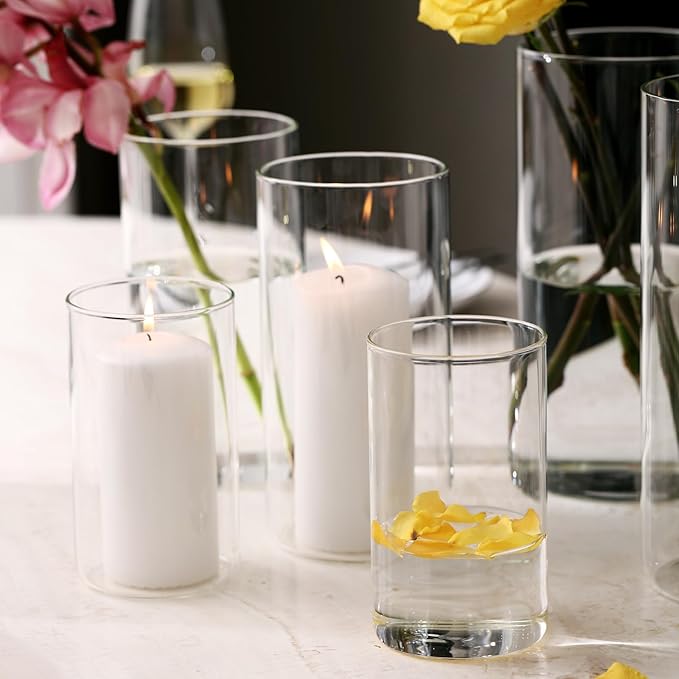 PHOSPHOR Hurricane Candle HoldersFor Pillar Candle Clear Glass Cylinder Centerpieces Vases Table Decoration Centerpiece Floral Room Decor Clear Seeded Bubbles Living Dining Kitchen 6 Pieces