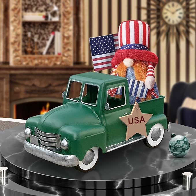 Farmhouse Green Truck Decor, Metal Pickup Truck Planter, Truck Decor, Vintage Truck Decor Desktop Storage Decor Model for Home Indoor and Outdoor Table Center Decor