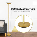 BoostArea Torchiere Floor Lamp, 24W Super Bright LED Standing Lamp, 3000K Stepless Dimmable Pole Lamp with Rotary Switch, 70 Inch Tall Metal Modern Floor Lamps for Living Room/Bedroom/Office/Den, Gold