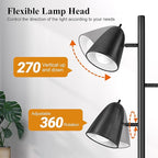 QiMH Tree Floor Lamp with 3 Light Bulbs, Standing Tall Pole Lamps for Living Room Bedroom Office, Reading Stand up Lamps with 3 Adjustable Arms, Black