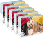 ILYXY 5 Pack Acrylic Frame 5x7, 20% Thicker, 24mm Thick Frameless Clear Picture Frame, Double Sided Magnetic Photo Frame, Free Standing Desktop Display Stand Acrylic Picture Frames