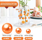 200 PCS Orange Vase Fillers, Pearls Bead for Centerpieces Vases, 10/14/20 MM No Hole Beads, Fake Pearls for Wedding Birthday Anniversary Theme Party Table Centerpieces Decor