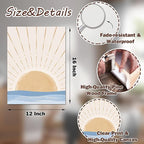 Boho Wall Art Set of 3, Neutral Geometric Sun Rising on the Sea Minimalist Art Framed Canvas Prints Artwork, Mid Century Modern Boho Sun Wall Art Decor for Bathroom, Bedroom, Living Room, Office