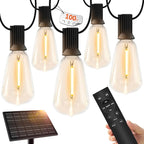 100 FT Solar String Lights Outdoor Waterproof with Remote & USB Port, Solar Power Patio Hanging Lights with Dimmer, Shatterproof LED Edison Bulb Outdoor String Lights for Outside Cafe Yard Fence