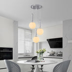 Modern Chrome Pendant Light Hanging Fixture Light for Kitchen Island Mid Century with Globe Pendant Light Milk White Glass Pendant Lighting for Living Room Bedroom Entryway (3 Lights)