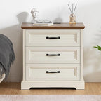 HOMMPA 24'' Farmhouse Nightstand with Charging Station, Bedside Tables with Storage, Side Table with USB Port, 3 Drawers End Table Dresser, Wood Night Stand for Bedroom, Living Room, Rustic White
