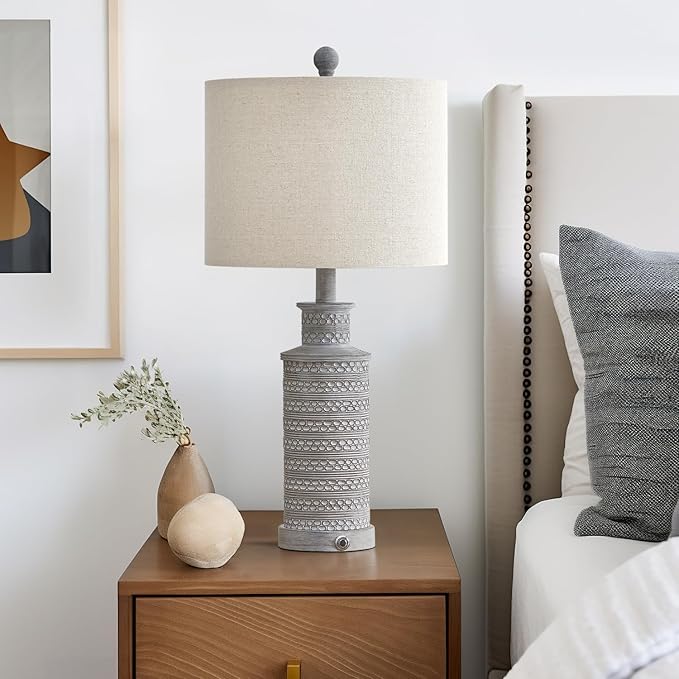 BOBOMOMO USB A+C 3-Way Dimmable Touch Control Table Lamp Set of 1 Vintage Rustic Farmhouse Traditional Nightstand Bedside Lamps(1 Bulb Included)