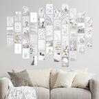 Y2K BOO Elegant White Wall Collage Kit - 50pcs Aesthetic Posters for Room Decor, Perfect Dorm and Bedroom Wall Art, Minimalist and Elegant White Collage Kit for Teen Girls