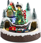 taman Christmas Village Houses Collectible Buildings - Moving Train Around The Christmas Tree,Warm Light Musical Ornaments for Holiday Decorations