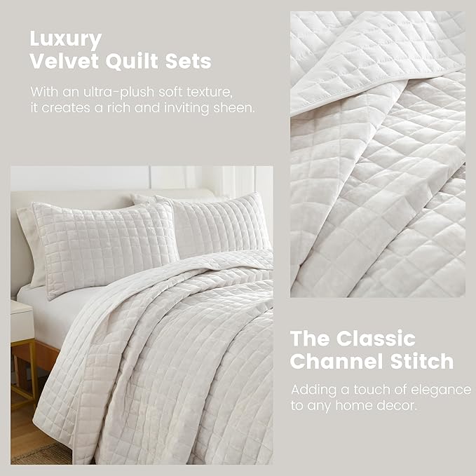 Secgo Twin Comforter Set for Bed - Velvet Quilts Twin Size, Black Bedspreads (68 * 86 Inch) with 2 Pillow Shams, Patchwork Reversible Lightweight Bedding