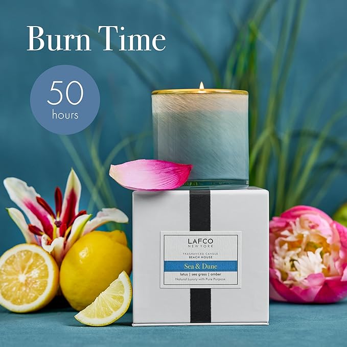 LAFCO New York Classic Candle, Sea & Dune - 6.5 oz - 50-Hour Burn Time - Reusable, Hand Blown Glass Vessel - Made in The USA