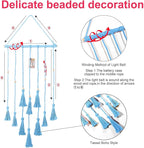 Homecor Hanging Photo Display Wall Decor, Blue Macrame Hanging Boho Room Bedroom Decor, Picture Frame Collage with Light & 30 Clips, Christmas Teenage Teen Girl Gifts Ages 10 11 12 13 14 Years Old